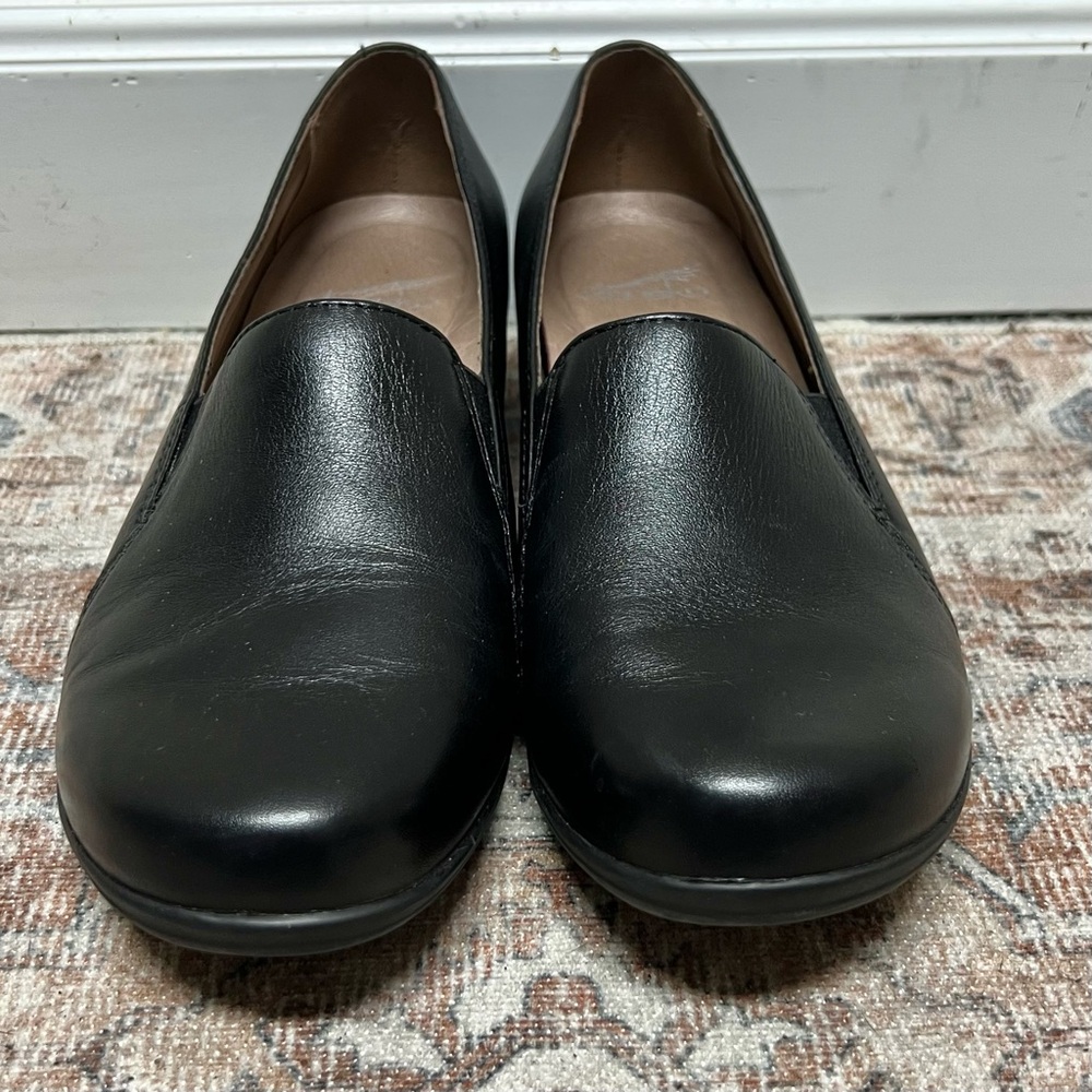 Dansko Black Leather Slip-On Flats - Picture 2 of 9